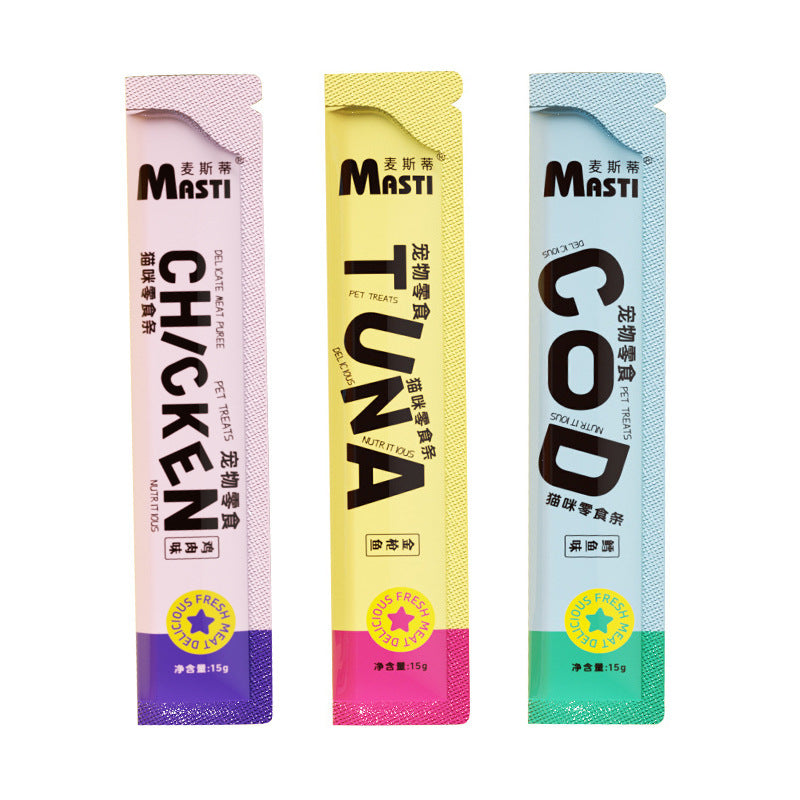 Masti Cat Snacks Cod, Tuna & Chicken Flavored Wet Food Nutrition, Hydrating And Increasing Fertilizer