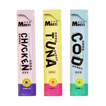 Masti Cat Snacks Cod, Tuna & Chicken Flavored Wet Food Nutrition, Hydrating And Increasing Fertilizer